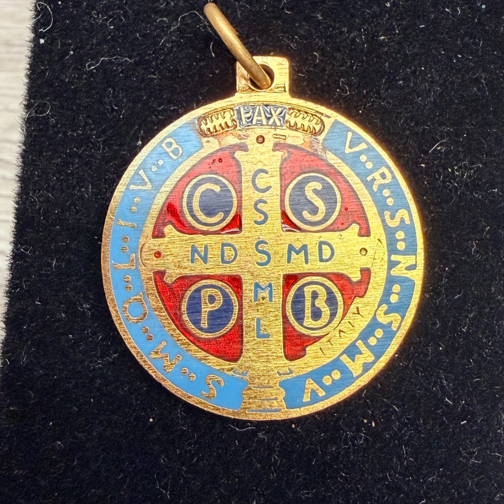 Gold Tone and Red Religious Pendant
